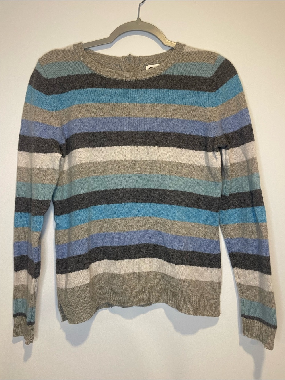 Artisan Ny Striped Crewneck Sweater in Blue, Gray and Cream